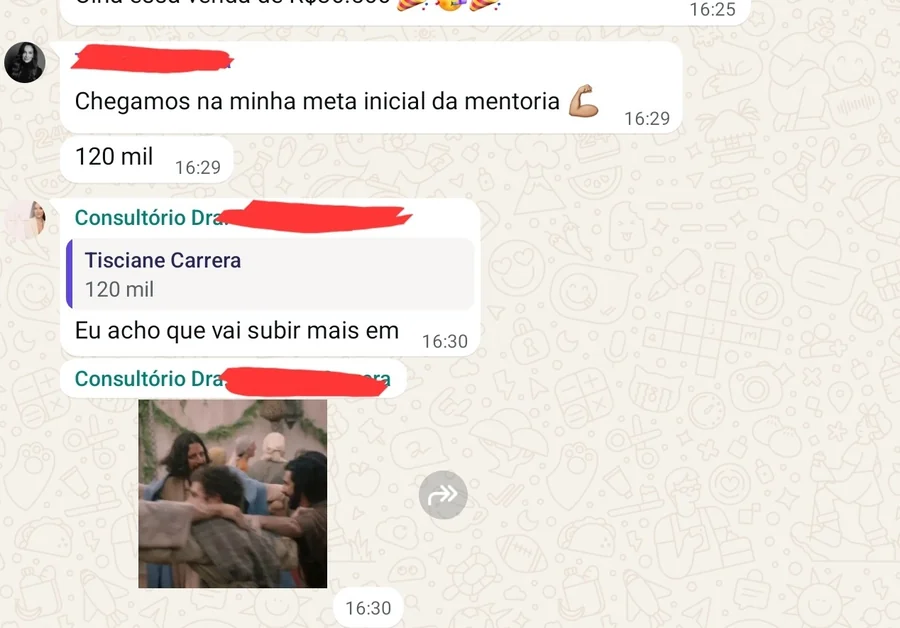 Print de depoimento: Tisciane Carrera, faturamento de R$100 mil