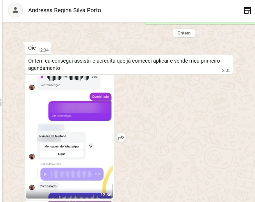 Print de depoimento: Andressa Regina, aumento de ticket