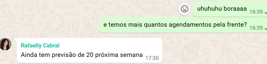 Print de depoimento: Rafaelly Cabral, agenda fechada