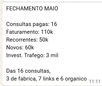 Print de depoimento: Francine Bianchini, faturamento de R$100 mil